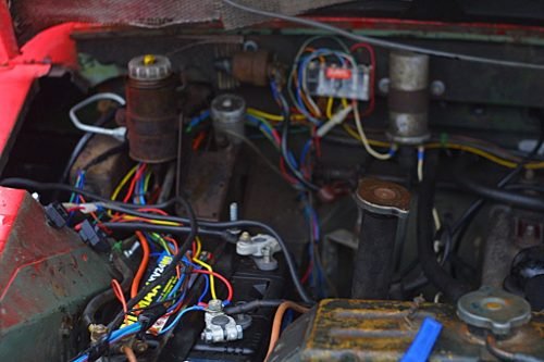Red's engine bay after being completely rewired from scratch