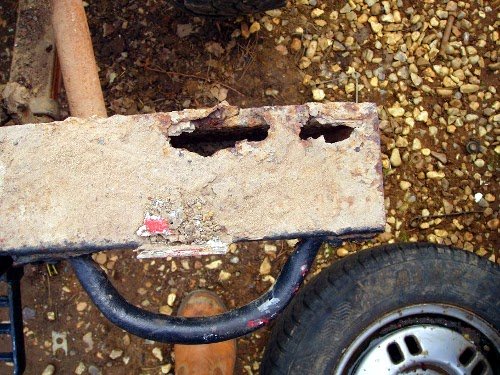 Red's rotten rear crossmember, cut out during the rebuild
