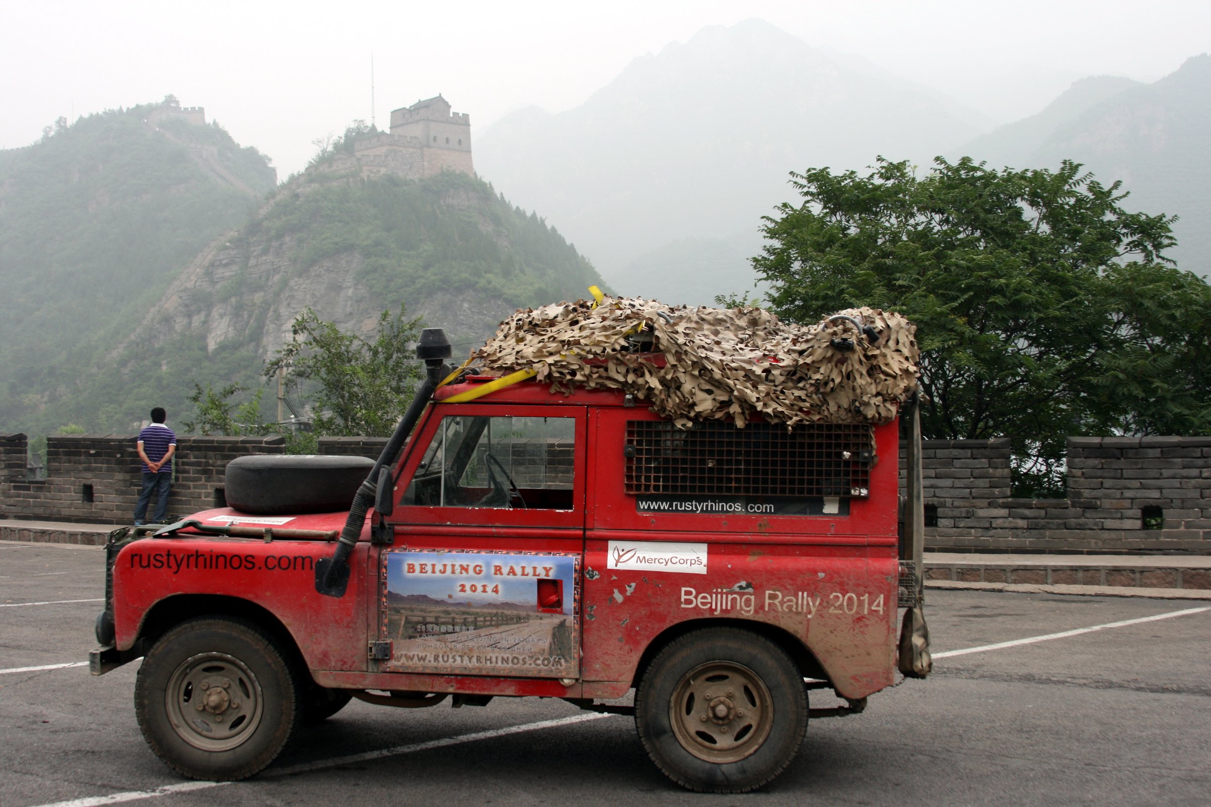 Red at the finish of the Beijing Rally 2014 near the Great Wall of China