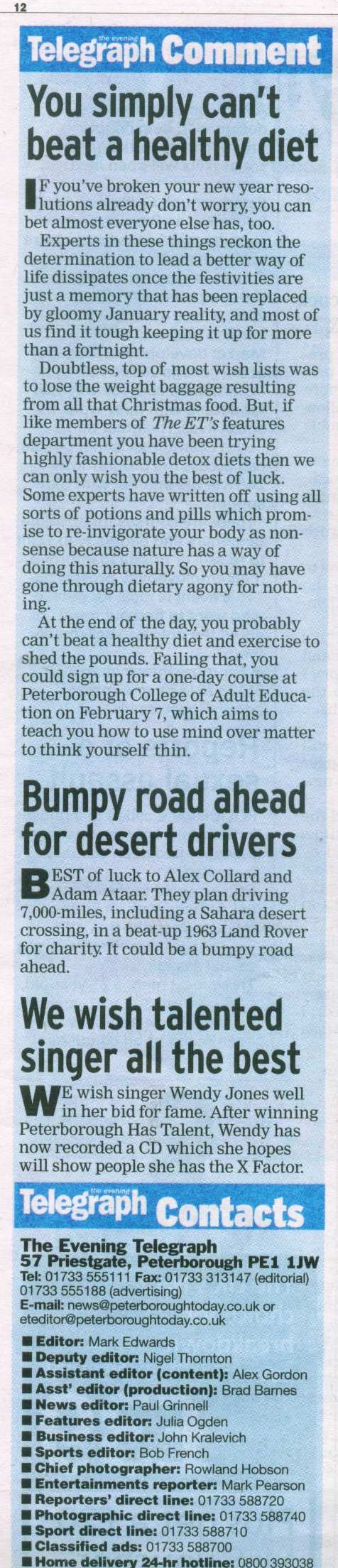 Evening Telegraph, January 2009 — Bumpy road ahead for desert drivers
