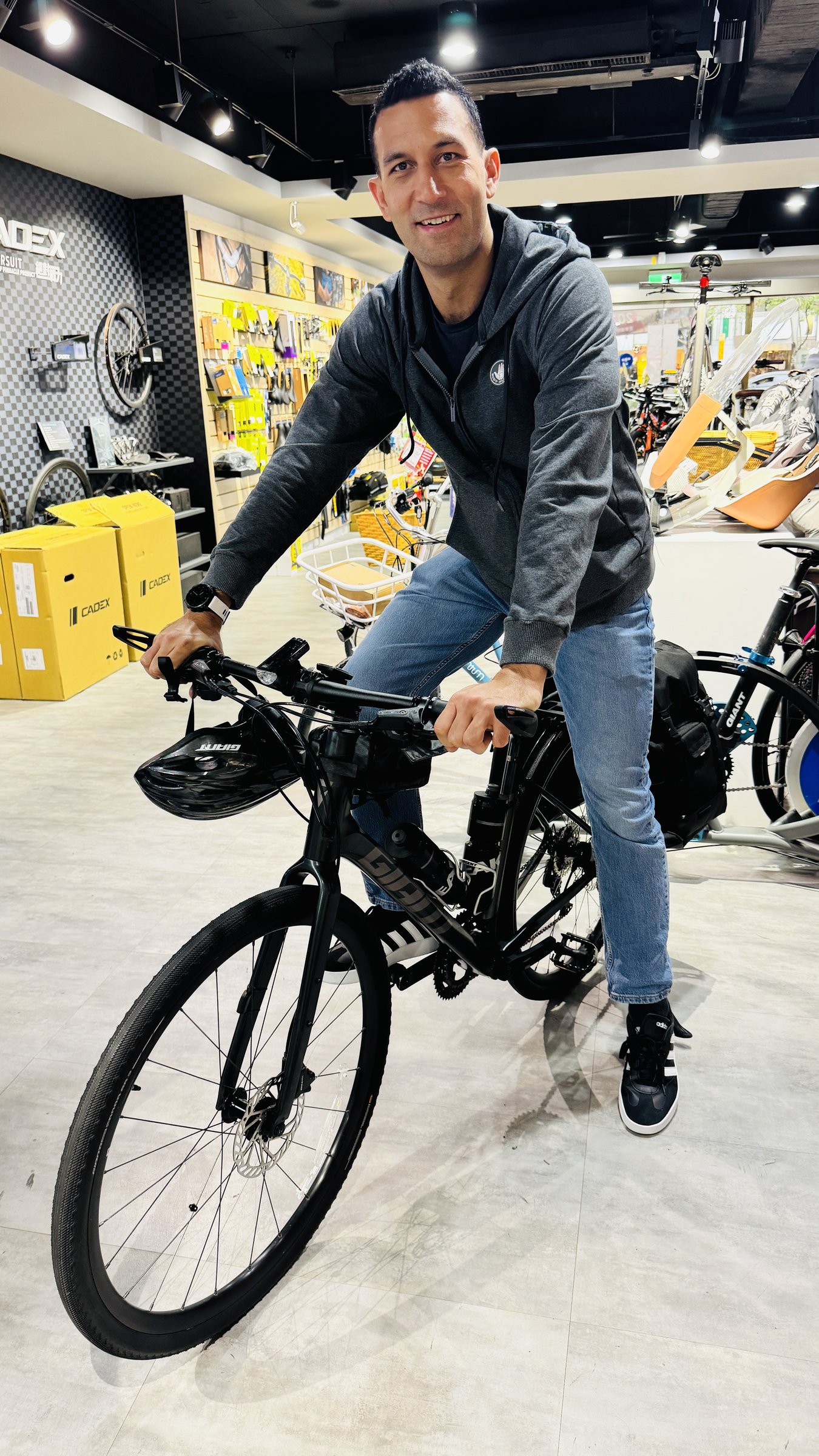 Adam with his fully loaded Giant FastRoad SLR 2